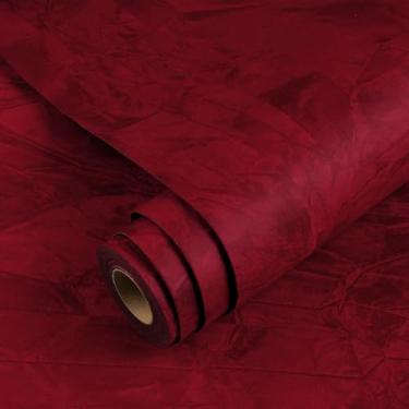 Imagem de YENHOME Papel de parede autoadesivo de tecido vermelho descasque e cole 43 cm x 93 cm, papel de parede de feltro vermelho vintage para paredes de quarto, papel de parede de contato com forro de veludo