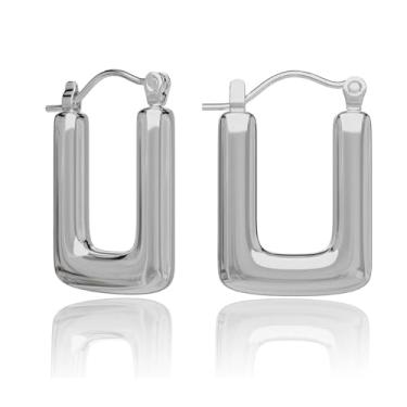 Imagem de Brincos de argola grossos em forma de U para mulheres — Brinco quadrado hipoalergênico de aço inoxidável banhado a ouro 14 K, joia minimalista, presente para aniversário de aniversário, one size, Aço