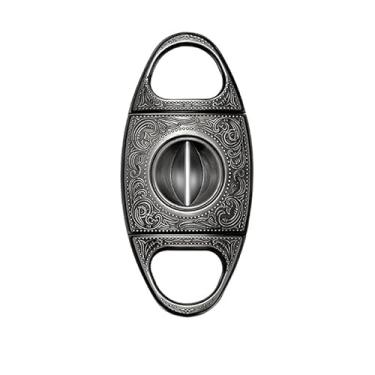 Imagem de JDIME Cortador de charutos retrô de aço inoxidável, corte duplo, furador, floral, gravação, acessórios para fumar (Estilo9)