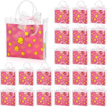 Imagem de Sweetude 24 bolsas fofas de softball, transparentes, com alças, sacolas de softball, fofas, lembrancinhas de festa com tema esportivo, fita de laço rosa para meninas, jovens, lanches, presentes de