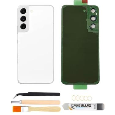 Imagem de Yuntunele Substituição da capa traseira traseira do Galaxy S22 com lente de câmera pré-instalada + ferramentas + pré-adesivo para Samsung Galaxy S22 SM-S901 todas as operadoras (branca)