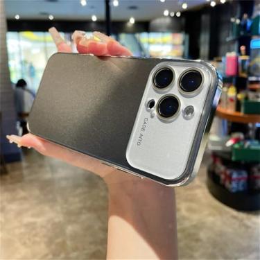 Imagem de Capa de celular grande com janela e glitter fosco para iPhone 16, 15, 14, 13 Pro Max com proteção de câmera em vidro à prova de choque C