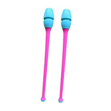 Imagem de UGPLM Conjunto de 2 Clavas de Ginástica Rítmica, Equipamento de Treinamento de Ginástica, Adereços de Dança Profissionais de 45,5 cm para Treinamento, Cabeça Azul