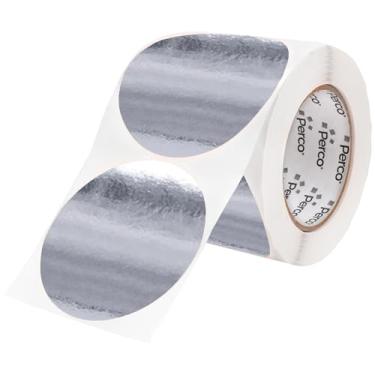 Imagem de Perco Etiquetas adesivas redondas prateadas metálicas de 10 cm com perfuração fácil de descascar - 400 etiquetas por rolo - selos elegantes para convites de casamento, cartões de férias, embrulho de