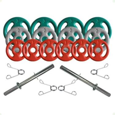 Imagem de Kit com Barras de Halteres e Anilhas Emborrachadas - 20 Peças - BOX IN