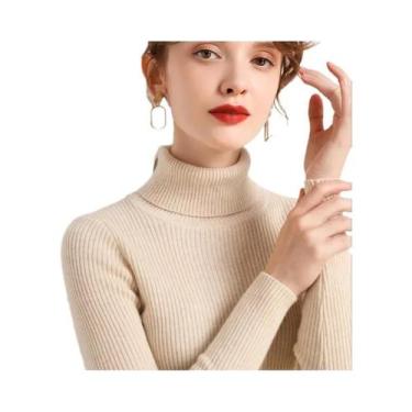 Imagem de Suéter Feminino De Tricô Macio Com Gola Alta, Ajuste Slim, Cor Sólida,