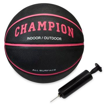 Imagem de Champion Basquete Downtown (72 cm, preto/rosa Knockout) - Capa de borracha durável com canais profundos para melhor controle, bexiga butílica anti-explosão, inclui bomba de bola, para jogos internos