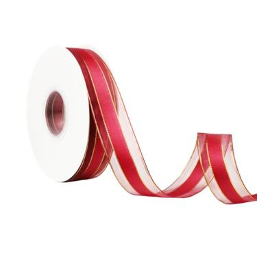 Imagem de KINGSUPER Fita de chiffon de organza transparente de 2,5 cm para embrulho de presente, decoração de festa de casamento, buquê de flores, arco de cabelo, 50 jardas/rolo (vinho, 2,5 cm)