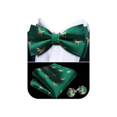 Imagem de Conjunto de gravata borboleta de seda Barry.Wang Dinosaur Green Gold