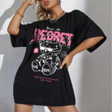 Imagem de Camiseta Larga Feminina Estamapada Oversized Ombro Caido Bear Ursinho 