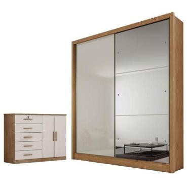 Imagem de Guarda Roupa Solteiro Dante com Espelho e Cômoda Seul Cumaru 25 Fendi 