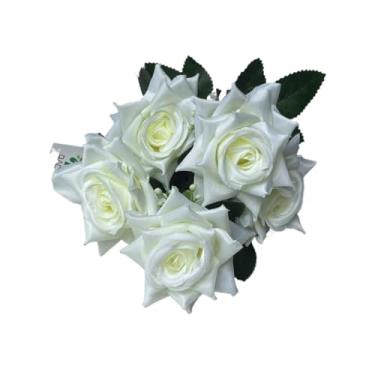 Imagem de Rosa Artificial Decorativa com 5 Flores na Ponta, Galho Realista para Arranjos e Decoração de Ambientes(Unidade,Marfim)