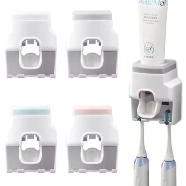 Imagem de 1 pç dispensador automático de pasta de dente suporte de parede criativo e pequeno espremedor de escova de dentes para chuveiro familiar e banheiro