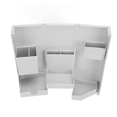 Imagem de CUOFYUNL Caixa de armazenamento de mesa de plástico multifuncional dobrável Maquiagem Armazenamento Caixa para ferramentas de papelaria (Cinza)
