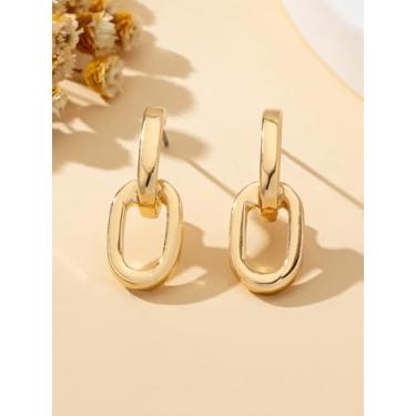 Imagem de Um par de brincos femininos, brincos clássicos de geometria simples, adequados para uso diário e férias, dourado