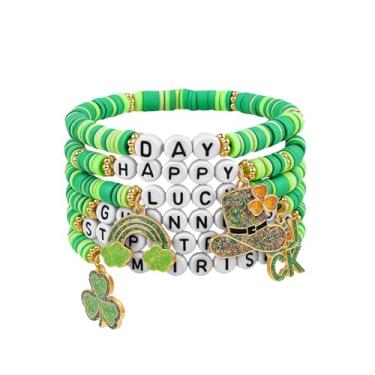 Imagem de Sidlens Pulseiras de São Patrício para mulheres, pulseiras empilháveis de trevo de contas, pulseira da amizade da sorte, chapéu elástico HeiShi, pulseira arco-íris, joias irlandesas, presentes para
