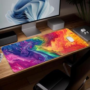 Imagem de Tapete de mesa minimalista de couro, mouse pad de arte colorida grande teclado de computador para jogos, capa e protetor de mesa à prova d'água, tapete de mouse decorativo de couro PU para laptop