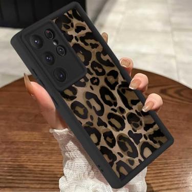 Imagem de Genmoral Capa compatível com Samsung Galaxy S25 Ultra, capa protetora de TPU à prova de choque com estampa de chita para mulheres e meninas, capa de telefone de leopardo fina antiarranhões, preta