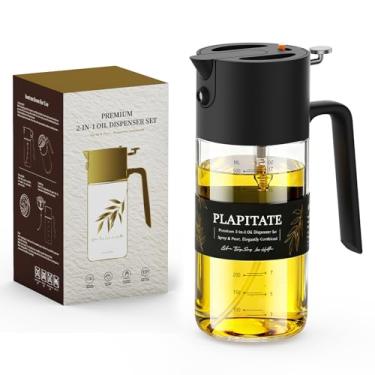 Imagem de PLAPITATE Pulverizador de azeite de oliva de vidro premium de 500 ml para cozinhar, frasco dispensador de azeite de oliva para utensílios de cozinha, frasco de spray com acessórios de fritadeira a ar