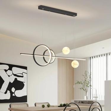 Imagem de Luminária pendente LED para mesa de jantar, 32W, moderna, com intensidade ajustável, controle remoto e lustre para sala de estar, cozinha e sala de jantar (preta).