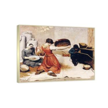 Imagem de Gustave Courbet Reprodução de pinturas famosas - (peneiras de trigo) Impressão em tela Imagens de arte de parede para decoração de sala de estar (50 x 65 cm (19,7 x 25,6 pol)/molduras champanhe)