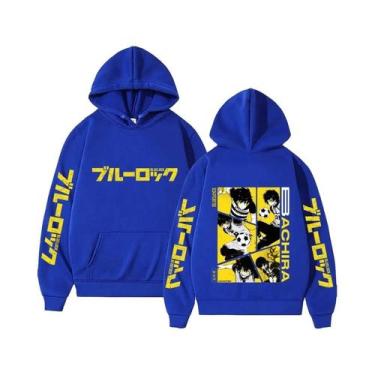 Imagem de Moletom Masculino Azul De Fleece Manga Longa Estilo Harajuku Punk Casu