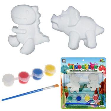 Imagem de Bonecos De Dinossauros Em Gesso Para Colorir Com Tinta Guache Infantil
