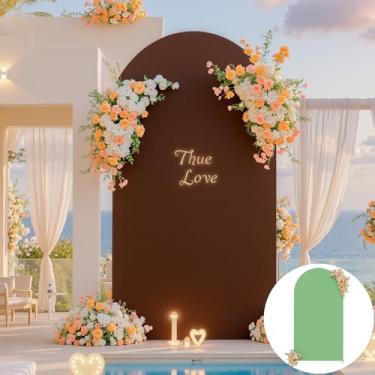 Imagem de Capa de arco marrom verde de 2 metros com elástico e elastano para chá de bebê, festa de aniversário, chá de panela, balão, suporte de arco, banquete, fotos, arcos e fundo