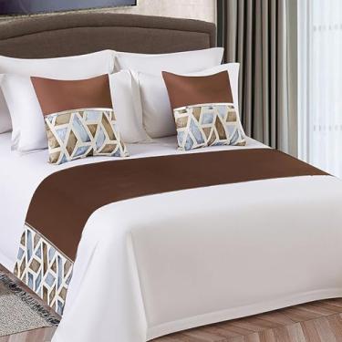 Imagem de Cachecol de corredor de cama de hotel luxuoso macio decoração de cama de emenda de seda para quarto de cama proteção moderna toalha de cauda para cama gêmea queen king tamanho marrom||apenas 2 fronhas