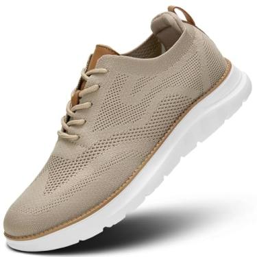Imagem de Sapato Oxford masculino casual, moderno, malha, trabalho, negócios, caminhada, confortável, leve, sola macia, Caqui, 42