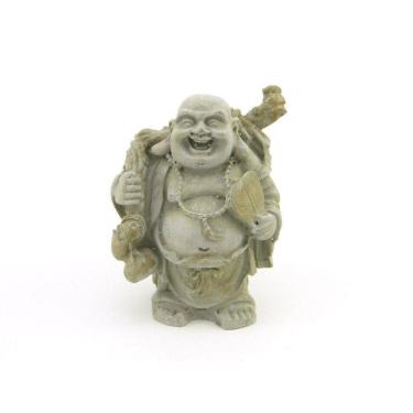 Imagem de Estátua Buda Rindo Com Saco Cor Cimento Resina 9 Cm