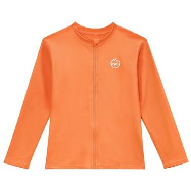 Imagem de Willit Camisa de natação Rash Guard para meninos de manga comprida para bebês/crianças pequenas com proteção solar FPS 50+, secagem rápida, Laranja, 4 Anos
