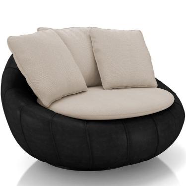 Imagem de Poltrona Para Sala De Estar Decorativa Giratória Kira Couríssimo Preto Linho Bege - Lyam Decor