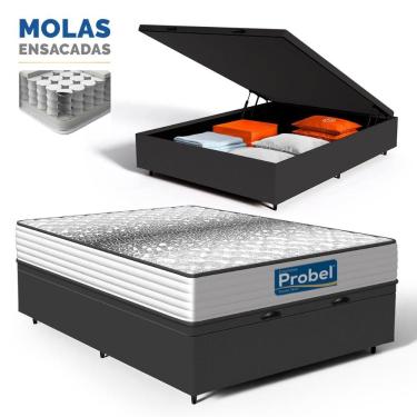 Imagem de Cama Box Baú com Colchão de Molas Ensacadas Double Face Essence Probel Casal 138cm