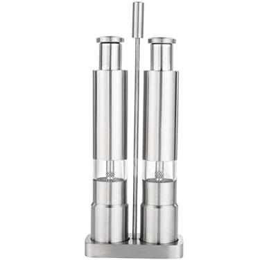 Imagem de Conjunto manual de moedor de sal e pimenta Moedor de pimenta de aço inoxidável Moedores de molho de especiarias com suporte de metal Ferramenta de cozinha (Cor: Preto) (E)