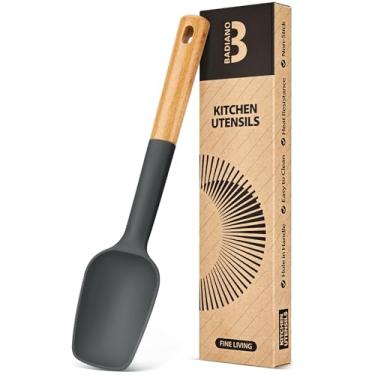 Imagem de Espátula de colher de silicone, ótima para raspar tigelas e colher massa, silicone fosco resistente sem BPA, espátula de borracha com cabo de madeira para panelas antiaderentes (cinza)