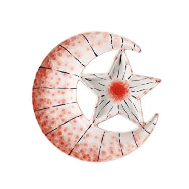 Imagem de Conjunto de tigelas de cerâmica para sobremesa, tigelas de imersão de cerâmica, conjunto de batatas fritas e molho em forma de lua e estrela de cerâmica, bandeja de servir bolinhos e potadesivos