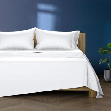 Imagem de TEXAS LINEN CO. Jogo de lençol Queen 100% algodão egípcio – Jogo de cama queen size luxuoso de alta contagem de fios (4 peças, branco), macio e sedoso, resfriamento, bolso profundo de 40,6 cm, lençóis