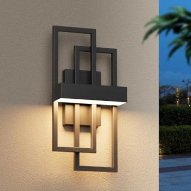 Imagem de Aoceley Luminária de parede LED moderna de 40,6 cm, luminária de parede embutida externa de 12 W 3000 K, lâmpada de parede IP65 à prova d'água para porta da frente, garagem, pátio, varanda (Balck