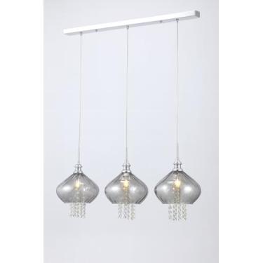 Imagem de Pendente Cromado 3 Lâmpadas G9 82cm Fumê P/Sala De Jantar Fumê