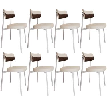 Imagem de Kit 08 Cadeiras Estofada Para Sala de Jantar Astrid Branco C01 Linho Palha Courino Whisky - Lyam Decor