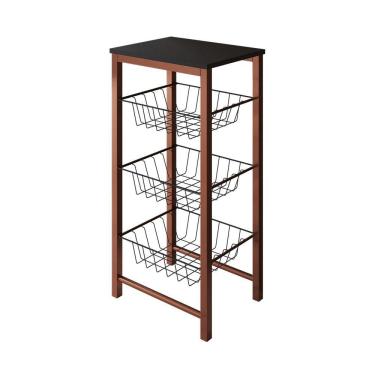 Imagem de Fruteira De Chão Cozinha Montada Aço Cobre Cesto Preto Tampo Preto Roma - Cor: Preto