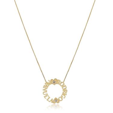 Imagem de Colar Com Nomes Filhos Coração Zircônia Folheado Ouro