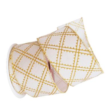 Imagem de Fita Decorativa Natal Aramada Branca E Dourada Comp 9.14m