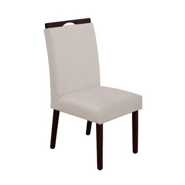 Imagem de Cadeira De Jantar Madeira Maciça Castanho Premium Heloísa Veludo Bege