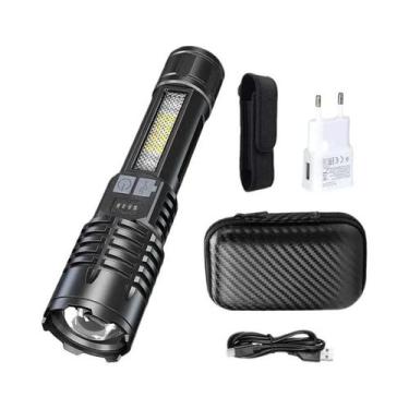 Imagem de Lanterna LED De Alta Potência Recarregável Tipo-C Com Luz Lateral COB 