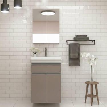 Imagem de Gabinete para Banheiro 50cm com Lavatório e Armário Cewal Branco/Giand