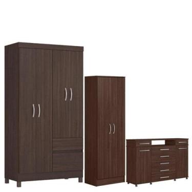 Imagem de Guarda Roupa Solteiro Lótus Com Multiuso Golden Com Cômoda London Café