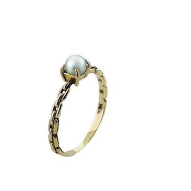 Imagem de Anel em Ouro 18K Corrente com Pérola - Joia Elegante - Justino Ribas, 