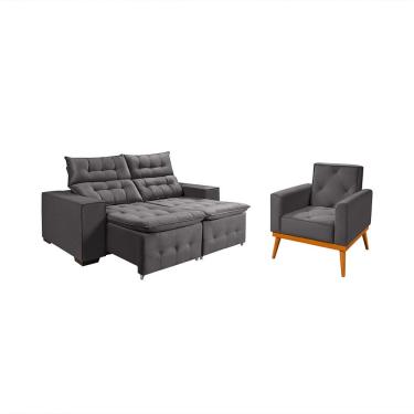 Imagem de Kit Sofá Retratil Reclinável Bari 1,90 Pillow Mais Poltrona Florença em Veludo Grafite